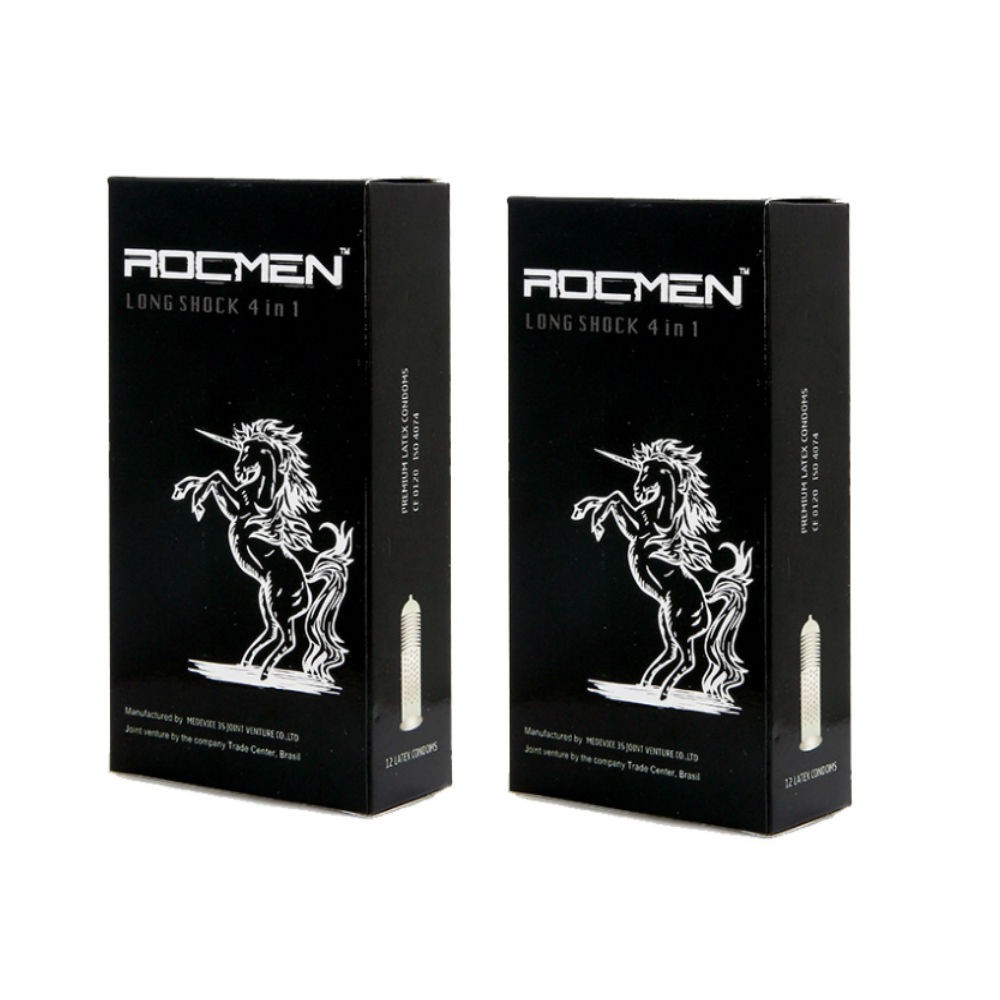 Combo 2 hộp bao cao su gân gai kéo dài thời gian ROCMEN đen