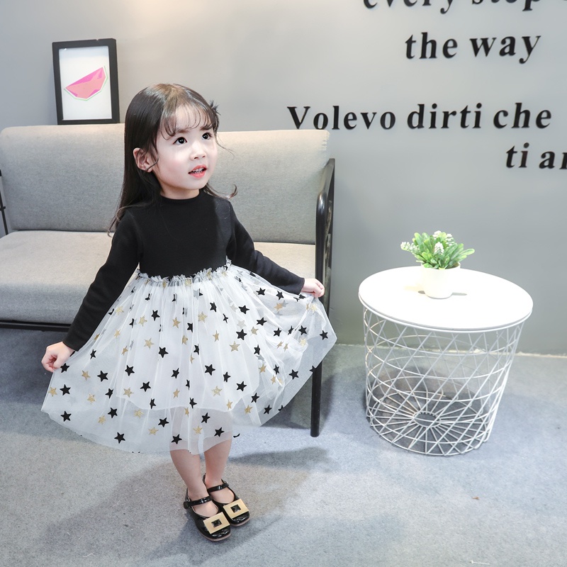 Đầm Dệt Kim Phối Lưới Thời Trang Mùa Thu Cho Bé Gái