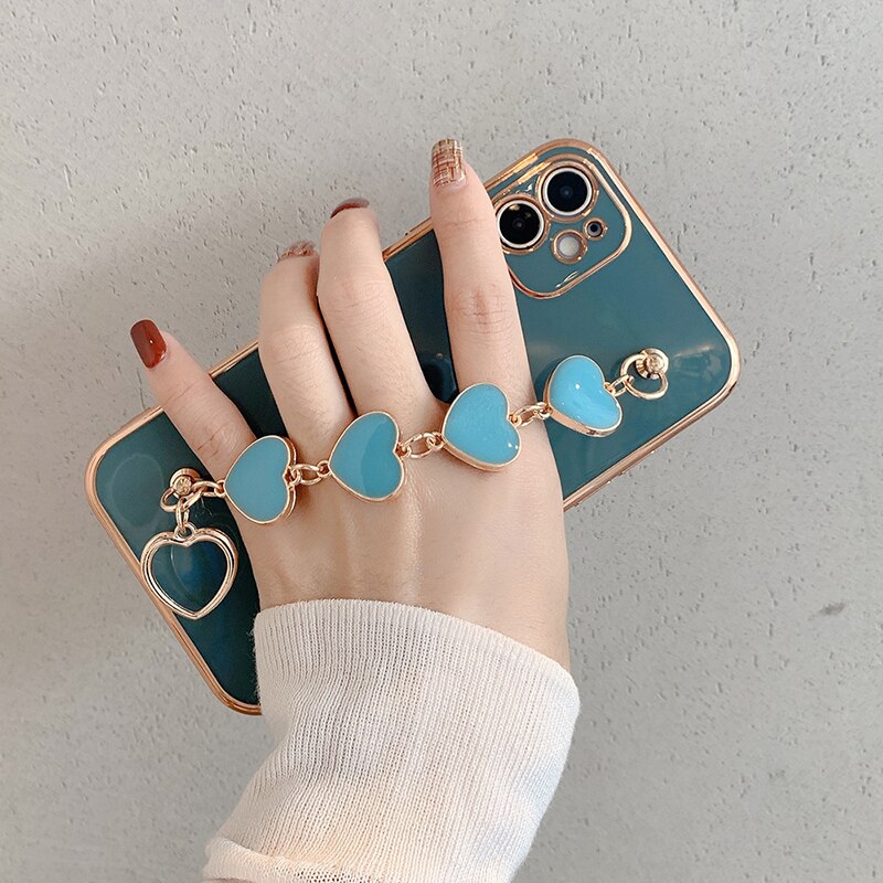 iPhone 12 Pro Max Case Luxury Gold Plated Heart Bracelet Hand Strap Cover  iPhone PRO MAX 11 XS MAX XR X XS 7 8 Plus Case