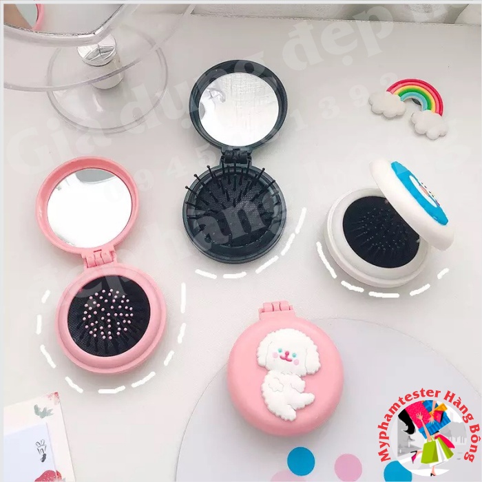 Lược gấp gọn kèm gương mini cho bạn gái, đồ gia dụng thông minh tiện ích