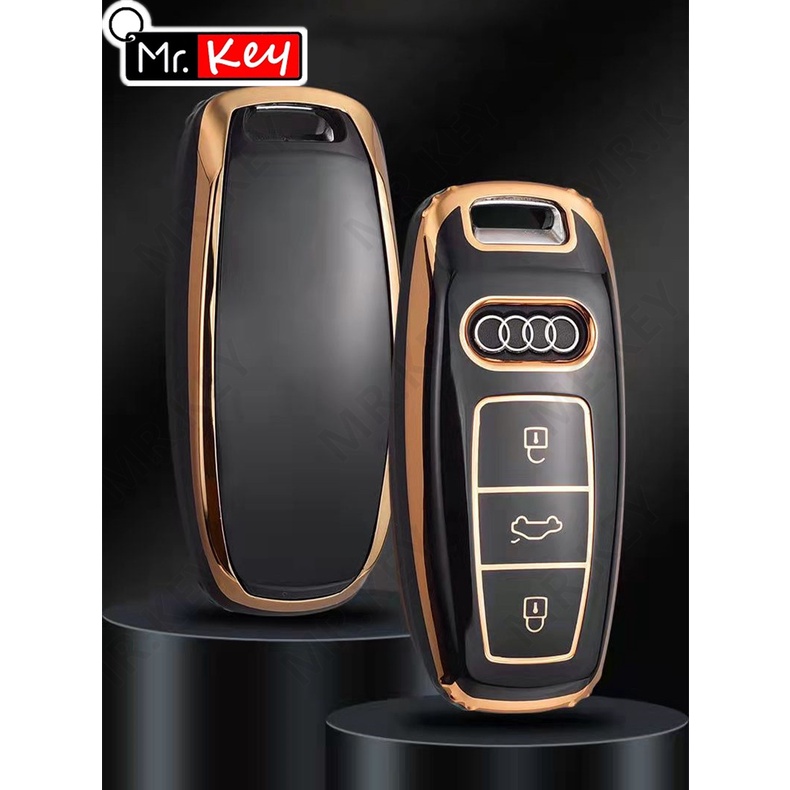 Vỏ Bọc Chìa Khóa Điều Khiển Từ Xa Bằng TPU Viền Vàng Cho Xe Hơi Audi A6 A7 A8 E-tron Q5 Q8 C8 D5