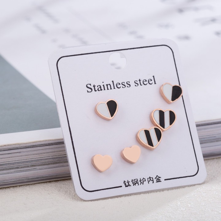 Bộ 3 Đôi Bông Tai Trái Tim Titan Không Đen TT 1796