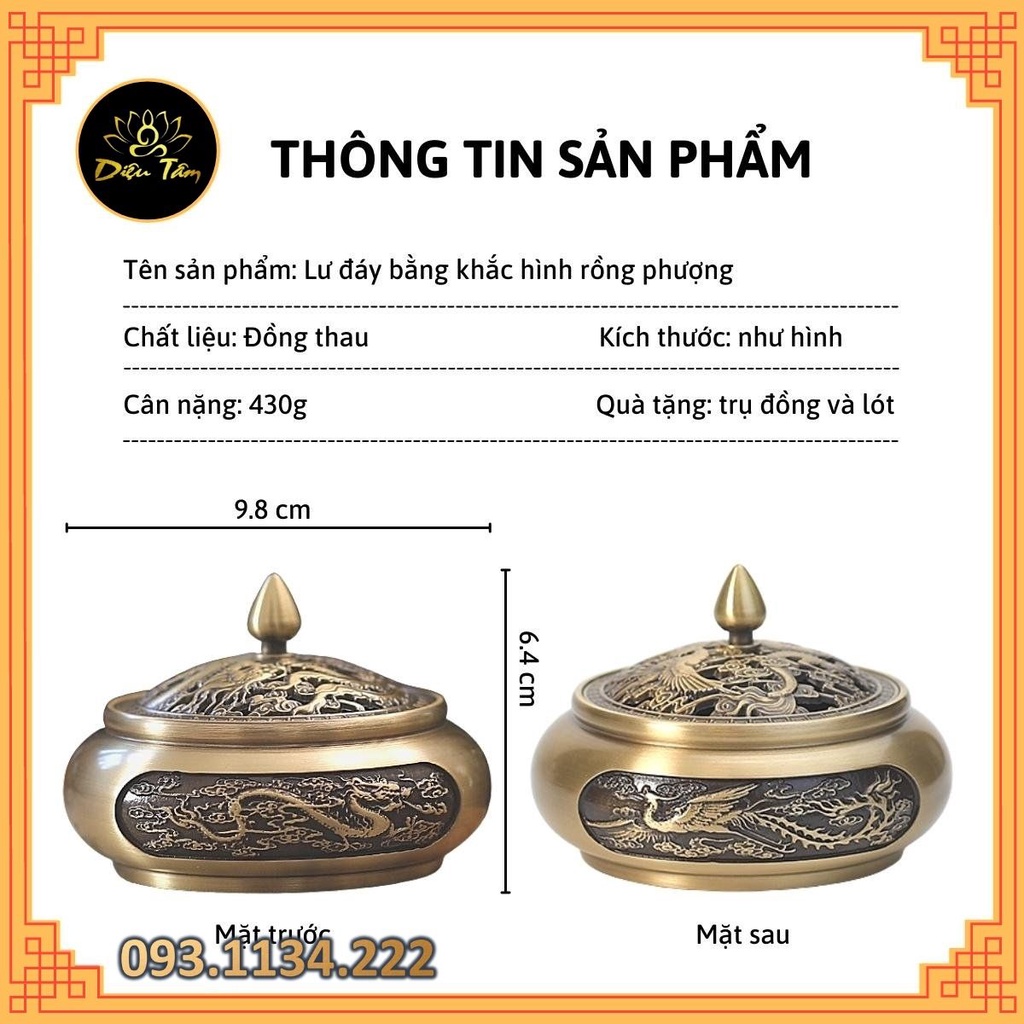 Lư đồng xông trầm hương bằng đồng nguyên chất khối đúc liền dùng để xông trầm hương, trầm nụ tặng trụ cắm hương trầm