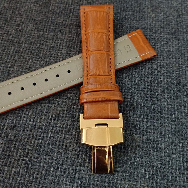 [SIÊU RẺ] Dây đồng hồ khóa bướm vàng size 21mm, chất da siêu bền