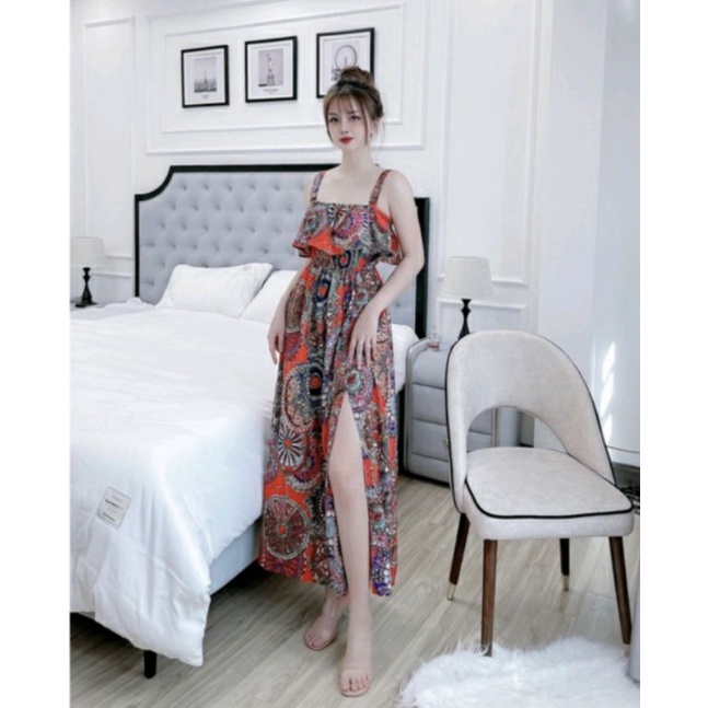VÁY 2 DÂY THỔ CẨM DÁNG MAXI 2D0002