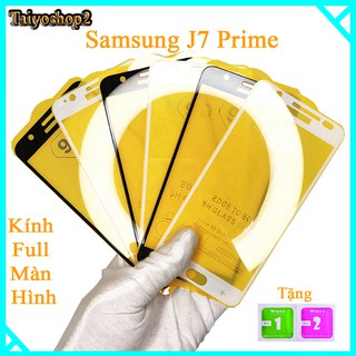 Kính cường lực Samsung J7 Prime  full màn hình, Ảnh thực shop tự chụp, tặng kèm bộ giấy lau kính taiyoshop2