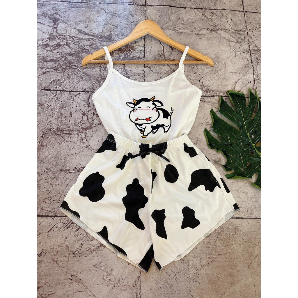 Set Bò Sữa hottrend MUNMUNSTORE vải đũi mềm mịn, dày dặn - logo bò thêu đẹp (ảnh+ video thật)