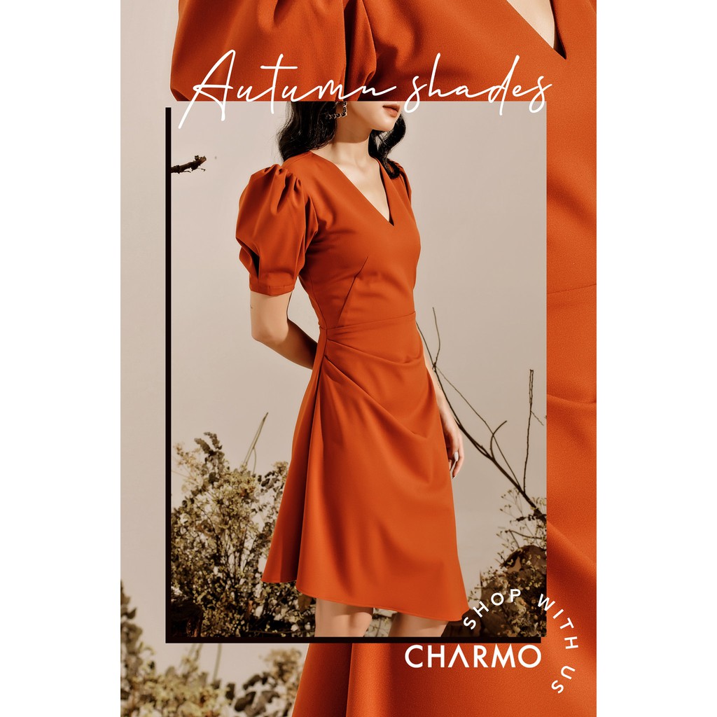[Mã FAMALLT5 giảm 15% đơn 150k] CHARMO - Đầm tà xéo Drawstring Vneck Dress