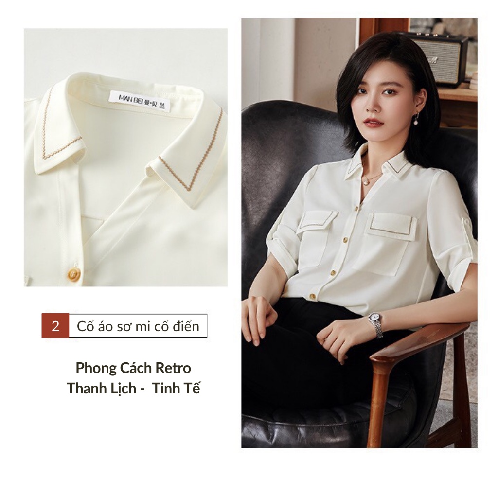Áo Sơ Mi Nữ Trắng Công Sở Tay Lỡ Chất Voan Nhập Đẹp Phong Cách Hàn Quốc YDIQI
