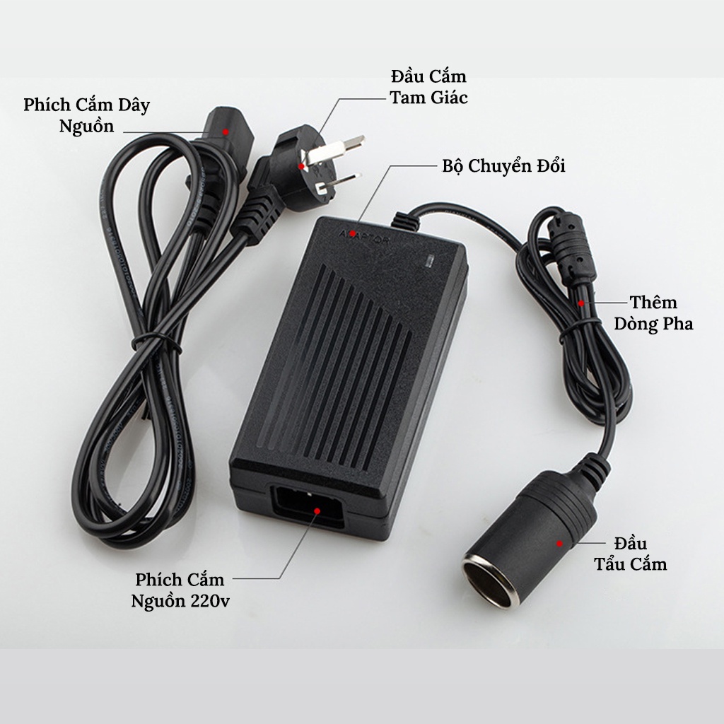 Bộ Đổi Nguồn 220V Sang 12V 5A Cắm Tẩu Ô Tô - Để Sử Dụng Thiết Bị Xe Hơi Tại Nhà CARZONE.TOP