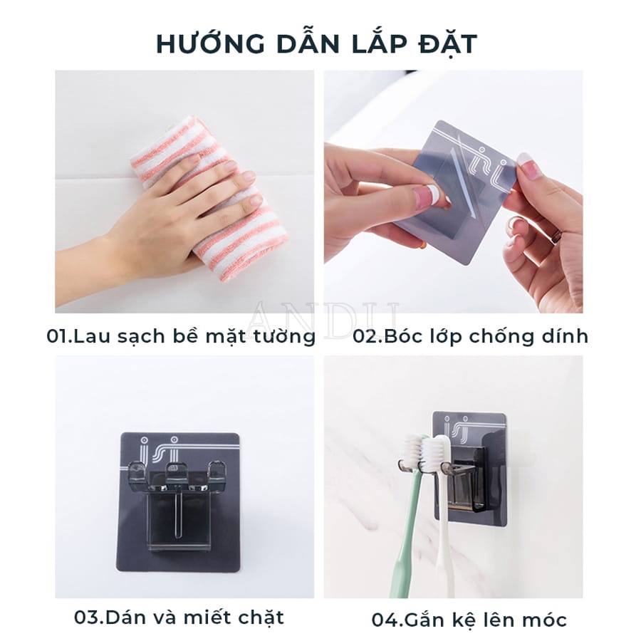 Bộ Cốc Đánh Răng Kèm Móc Treo Bàn Chải Dán Tường Không Cần Khoan Lỗ