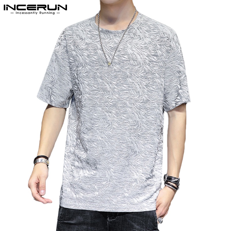 Áo thun INCERUN tay ngắn cổ tròn dáng rộng in họa tiết thịnh hành cho nam