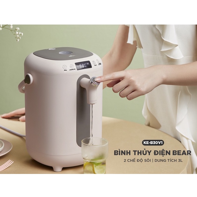 Bình đun nước thủy điện thông minh Bear 3L có tính năng khử clo và khoá trẻ em an toàn