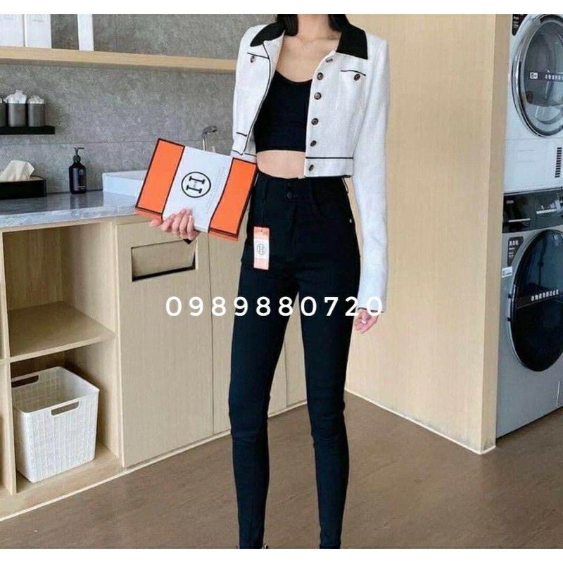 Quần bò nữ cạp cao dáng ôm 2 cúc Doloxi vải bò giấy co giãn 4 chiều Q026
