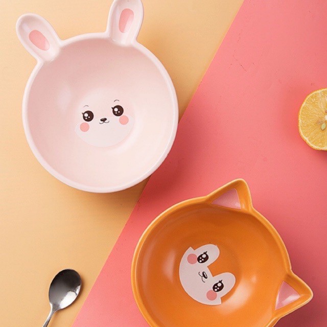 Bát sứ ăn dặm hình thỏ hồng, cún vàng, mèo trắng 15cm