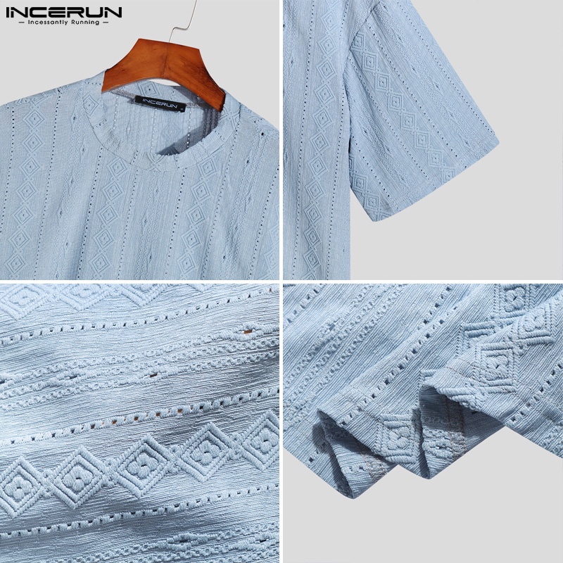 Áo thun INCERUN ngắn tay cổ tròn in họa tiết thời trang Hàn Quốc cho nam