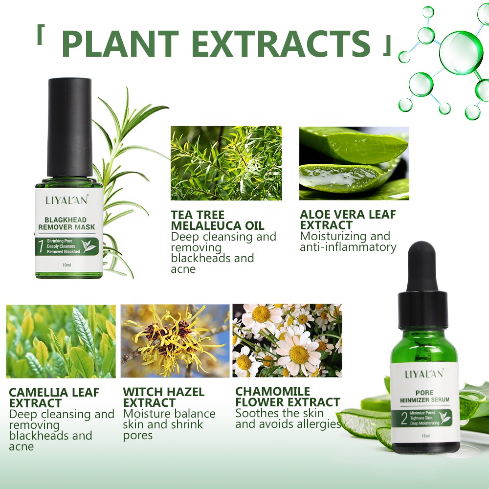 LIYAL'AN  3 In 1 Blackhead Clean Kit Tea Tree Oil Shrink Purify Repair Face Serum