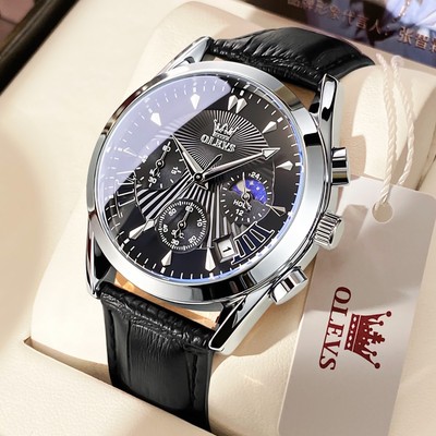 Đồng hồ nam OLEVS 2876 chính hãng dây da bò chống thấm nước sâu hiệu ứng phát sáng