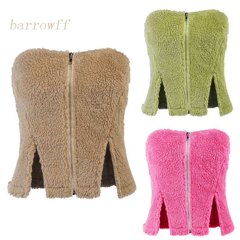 Brroa Áo Ống Lông Hai Dây Dáng Ngắn Hở Lưng Thời Trang Cho Nữ