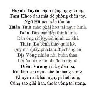 BÀI VỊ CÚNG SAO - VÂN HỚN (VÂN HÁN)