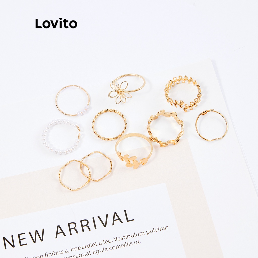 Lovito Bộ Nhẫn Nữ Ngọc Trai Giả Thanh Lịch L26LD153 (Vàng)