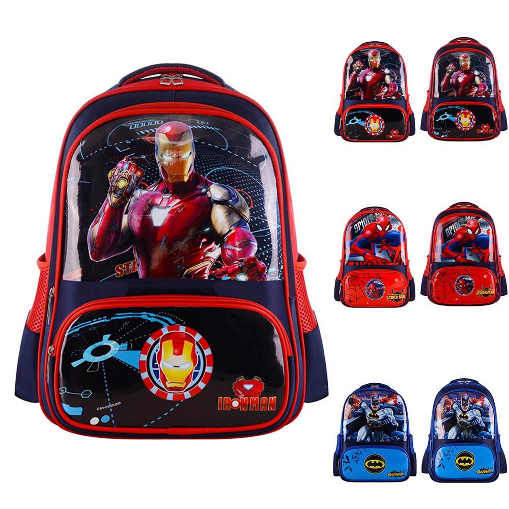 Balo dành cho bé trai dành cho trẻ em Siêu anh hùng Người sắt Người nhện Người dơi Thời trang Phim hoạt hình không thấm nước Balo chống thấm Lớp 1-6