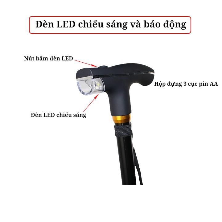 Gậy chống trượt hổ trợ người già có đèn LED GA3