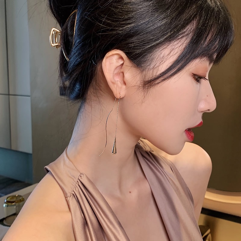 Khuyên tai bạc 925 dáng dài tua rua phong cách Hàn Quốc mới