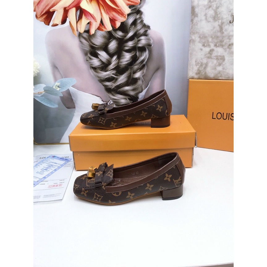 Giày moca nơ chuông gót cao 3cm fullbox bill túi giấy