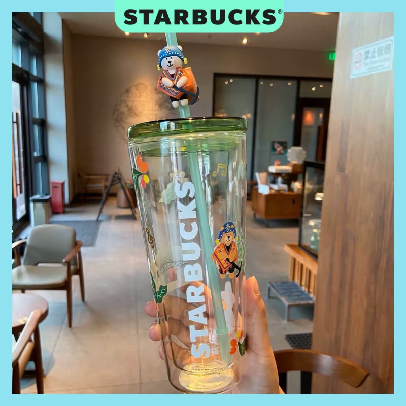 Ly cốc STARBUCKS Mexico thủy tinh 2 lớp có ống hút dung tích 590ml