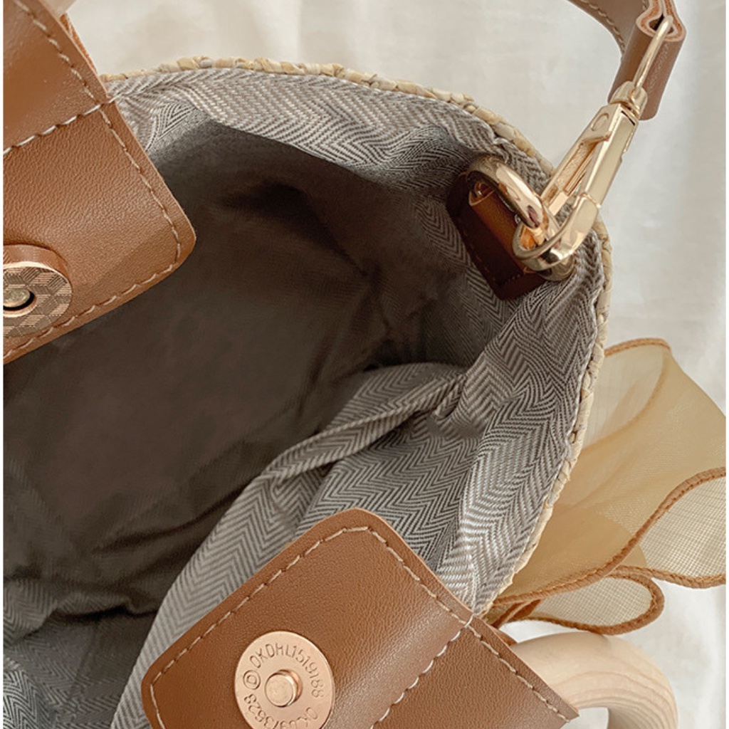 Túi Đeo Chéo Đan Cói Phối Ren Tay Cầm Thời Trang Đi Biển Mùa Hè Cho Nữ La.orie - La019