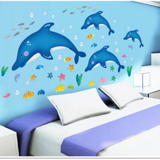 Decal dán tường cá heo xanh