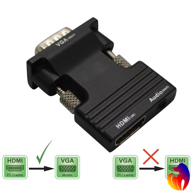 Blackhole Đầu cắm chuyển đổi đầu VGA 1080P sang đầu HDMI có lỗ cắm 3.5mm