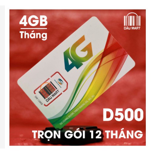 Sim 4G Viettel D500 4GB/tháng x 12 tháng. Miễn phí 12 tháng .Mua về dùng ngay.