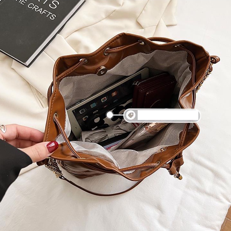 Ielgy Túi Xách bucket Dây Xích Đính Kim Cương Giả Dễ Phối Đồ Cho Nữ