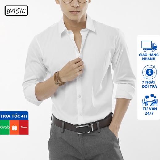 Áo Sơ Mi Nam BASIC Cao Cấp Vải Cotton Chéo Trơn Nhanh Khô Thấm Hút Tốt Không Nhăn Xù