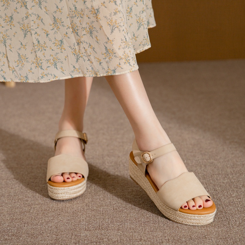 Giày Sandal Cói Hở Ngón Đế Xuồng Dày Hở Ngón Chống Trượt Thời Trang Cho Nữ