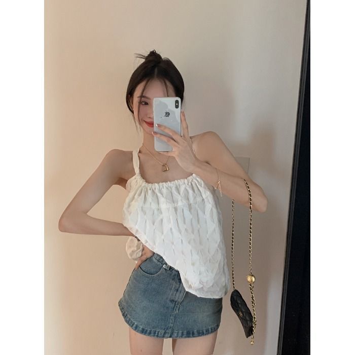 Áo Hai Dây Dáng Rộng Màu Trắng Thời Trang Mùa Hè Dễ Thương Cho Nữ