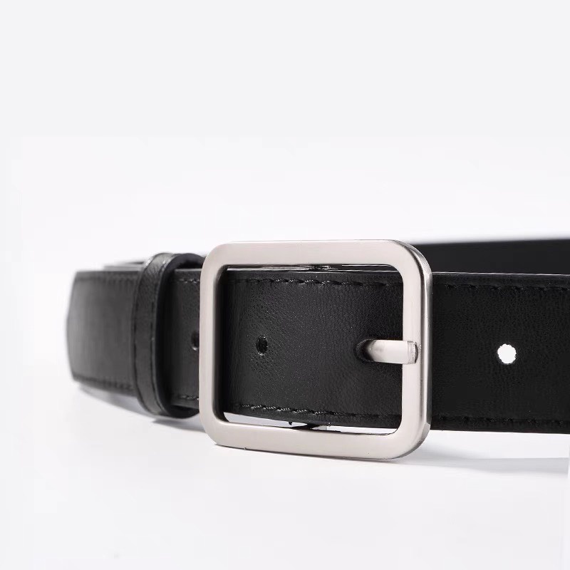 Thắt lưng unisex mặt chữ nhật TL001B màu đen phong cách basic, dây nịt da pu Sơn Tùng bản 2.3cm đơn giản cho nam nữ