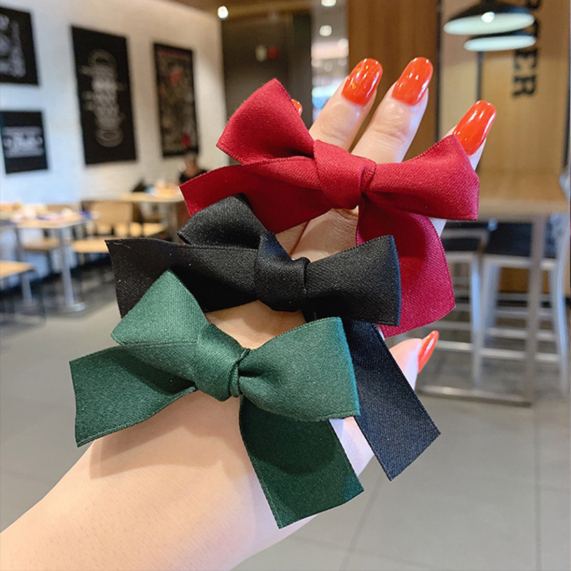 Kẹp Tóc / Dây Buộc Tóc Hình Nơ Vải Satin Phong Cách Hàn Quốc