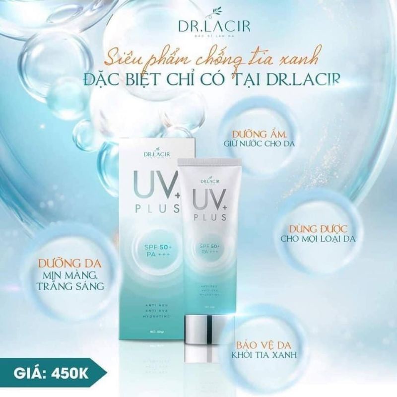 Kem chống nắng da dầu,da mụn,gel chống nắng thấm nhanh vào da không bết rít ,chống tia UV PLUS DR LACIR 60gr