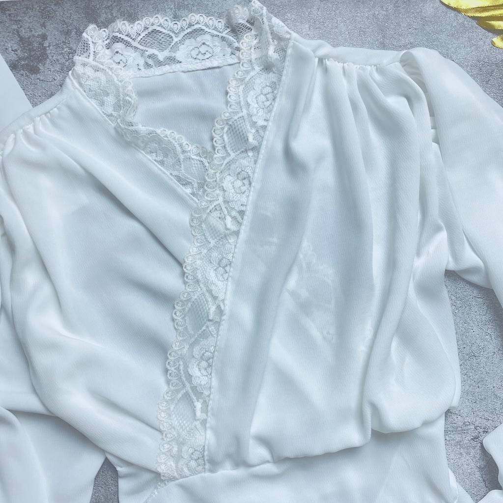 Áo Croptop Voan Ren Tay Phồng Cột Eo A5180