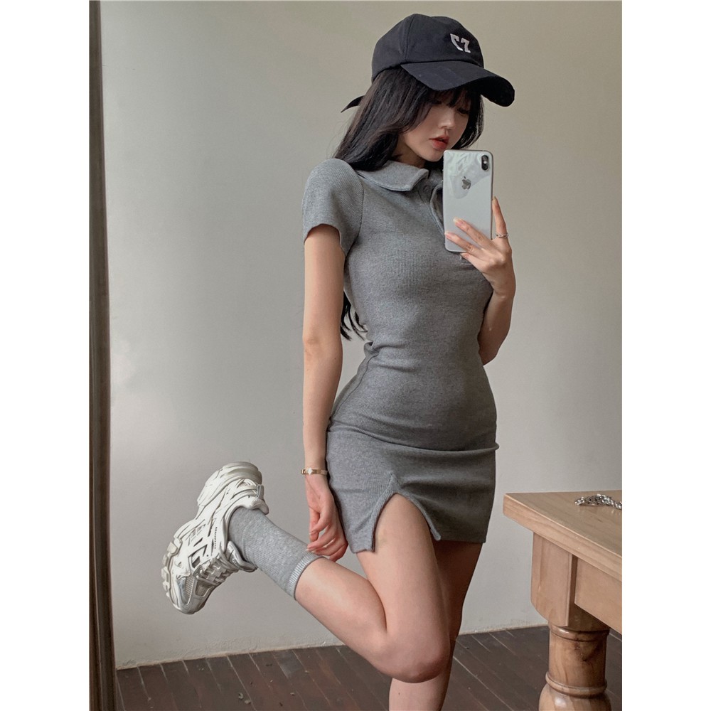 Váy Đầm Body Có Cổ Kiểu Dáng Polo Xẻ Đùi Xinh Xắn Quyến Rũ Cho Nữ Mặc Đi Làm, Đi Chơi, Dự Tiệc