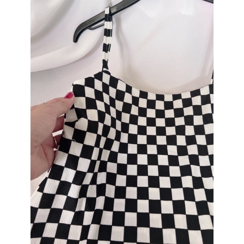 Đàm 2 Dây Babydoll Xoè Caro Lập Thể