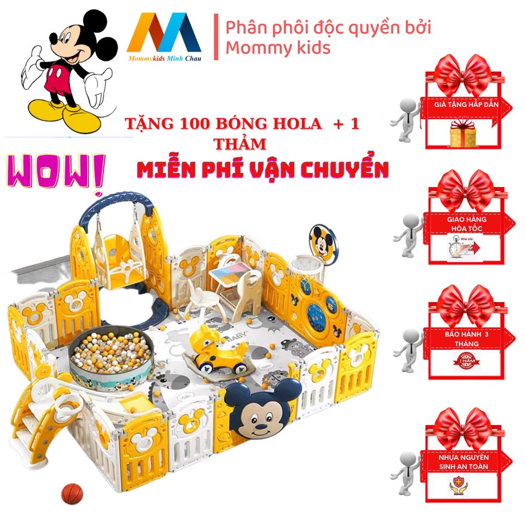 (100% FREEESHIlP) COMBO HÀNG RÀO NHỰA MOMMYKID MINH CHÂU cầu trượt xích đu bóng rổ TẶNG THẢM 100 bónG, COMBO BÓNG RỔ