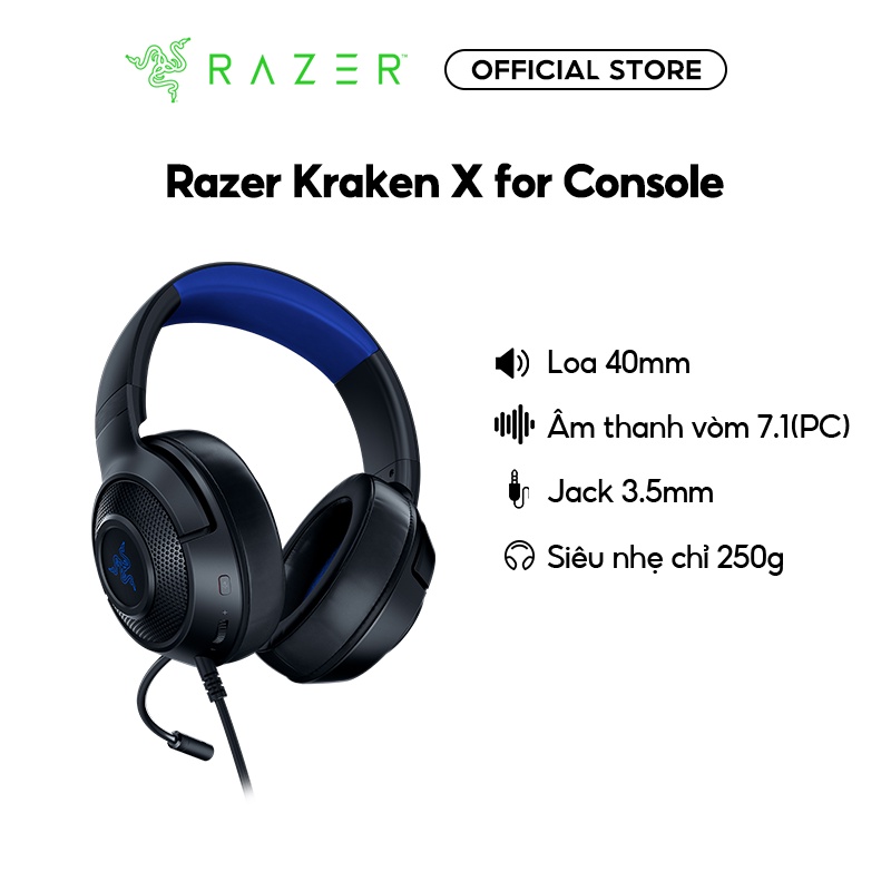 Tai nghe game có dây Razer Kraken X for Console Driver 40mm âm thanh vòm 7.1 (PC) Jack 3.5mm nhẹ 250g