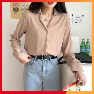 Áo sơ mi nữ tay dài 🔥FREESHIP🔥 Áo sơ mi nữ tay dài cổ vest fom rộng SM1008