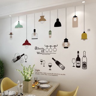 (HCM) Combo 2 tấm decal dán tường trang trí phòng khách sang trọng - Bar và đèn - decalhcm