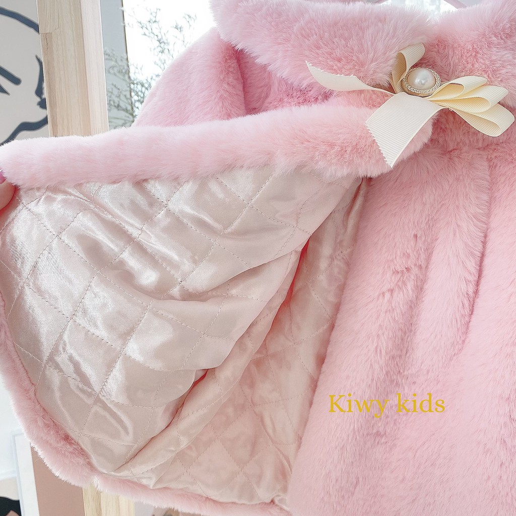Áo lông bé gái Kiwy Kids phong cách tiểu thư,cổ đính nơ bên trong trần bông Kids47-2155 cho bé từ 9 tháng đến 5 tuổi