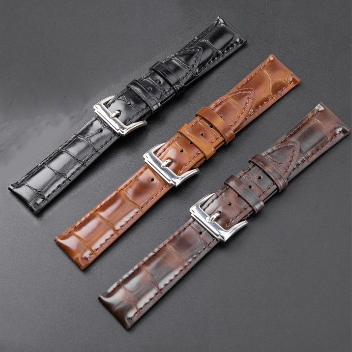 Dây da đồng hồ BO - 08 da bò thật 2 lớp khóa cài kim loại thép không gỉ